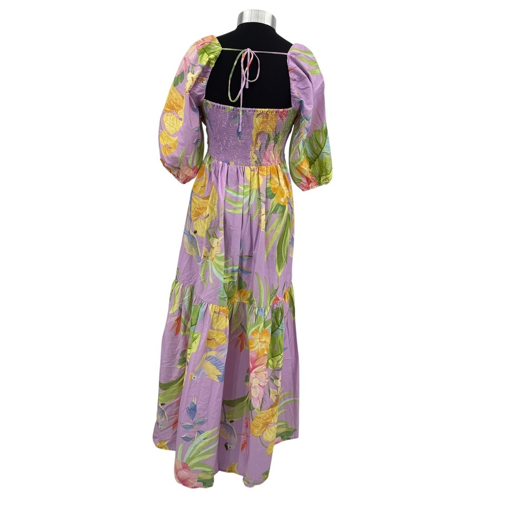 Farm Rio Oasis Tropical Lilac Purple Parrot Floral Maxi Dress Women's Small - Picture 6 of 14